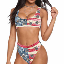 Custom Face Sport Bikini Women's Photo High Waisted Swimsuit - American Flag