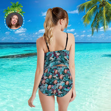 Custom Face Bikini Women's Ruffle Summer Bikini High Waisted Bathing Suits Gift For Her - Coulorful Leaves