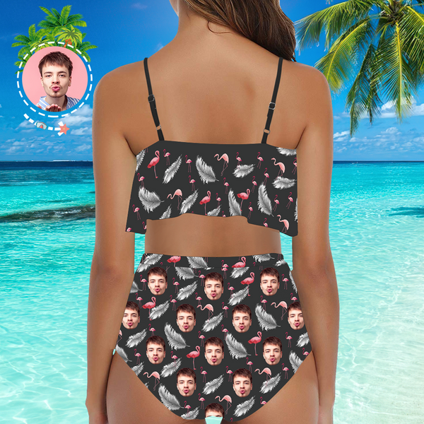 Custom Face Bikini Women's Ruffle Summer Bikini High Waisted Bathing Suits Gift For Her - Feather & Flamingo