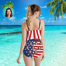 Custom Face Bikini Women's Ruffle Summer Bikini High Waisted Bathing Suits Gift For Her - American Flag