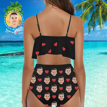 Custom Face Bikini Women's Ruffle Summer Bikini High Waisted Bathing Suits Gift For Her - Heart