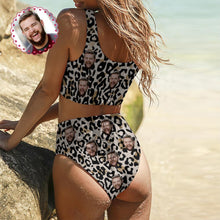 Custom Face Bikini Women's Chest Strap Bathing Suit Personalized Photo Bikini - Leopard Pattern