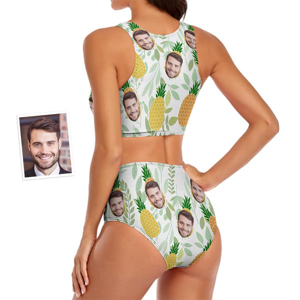 Custom Face Women's Funny Pineapple Two-piece Swimsuit Personalized Gifts for Her