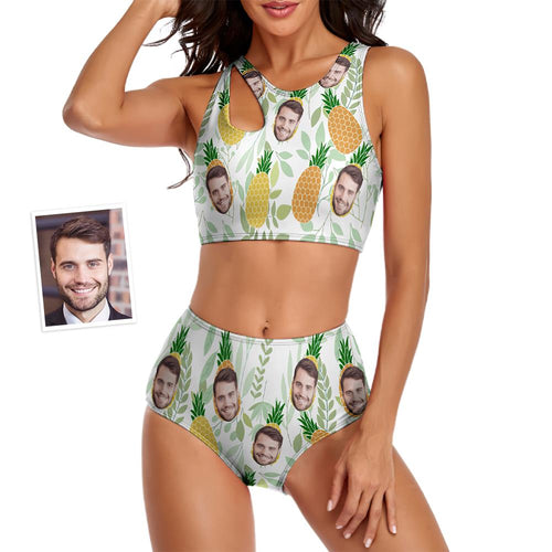Custom Face Women's Funny Pineapple Two-piece Swimsuit Personalized Gifts for Her