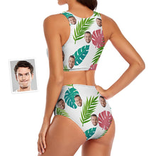 Custom Face Women's Leaves Two-piece Swimsuit Personalized Gifts for Her
