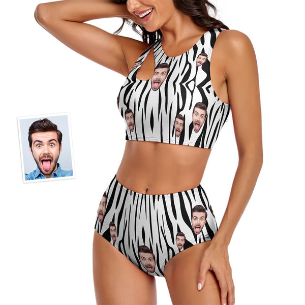 Custom Face Women's Zebra Stripes Sexy Two-piece Swimsuit