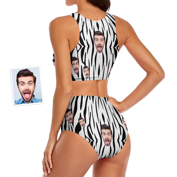 Custom Face Women's Zebra Stripes Sexy Two-piece Swimsuit