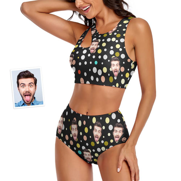 Custom Face Women's Polka Dots Two-piece Swimsuit Sexy Holiday Gifts