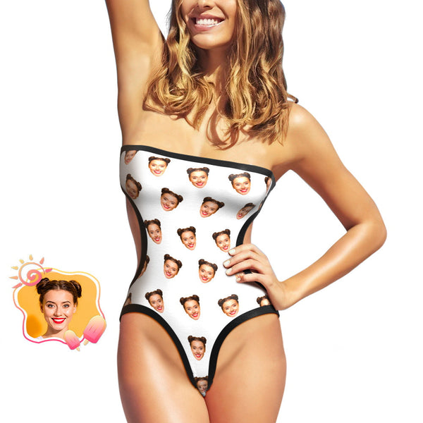 Custom Face One Piece Swimsuit Personalized Face Side Cut Out Swimsuit - White