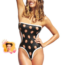 Custom Face One Piece Swimsuit Personalized Face Side Cut Out Swimsuit - Black