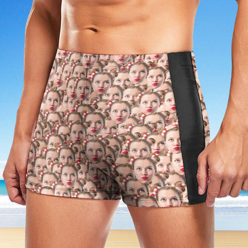 Custom Men's Swim Boxer Shorts, Hawaiian Face Swim Trunks, Peseronalized Swim Briefs - Face Mash