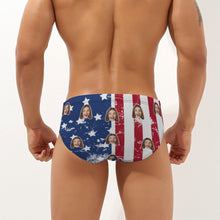Custom Face Men's Swimming Trunks Personalized American Flag Pattern Triangle Swim Briefs