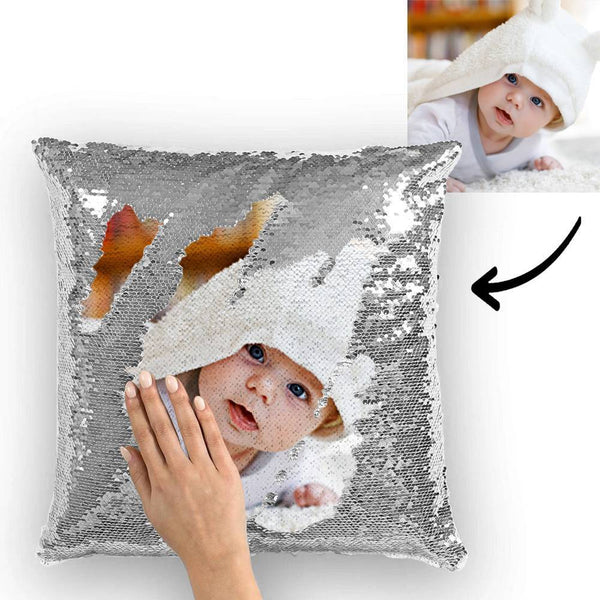 Halloween Gifts Custom Cute Baby Photo Magic Sequins Pillow Multicolor Shiny 15.75*15.75