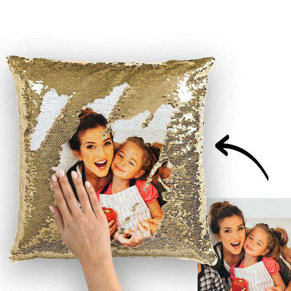 Christmas Gift Custom Love Couple Photo Magic Sequins Pillow Multicolor Shiny 15.75*15.75