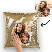 Custom Love Couple Photo Magic Sequins Pillow Multicolor Shiny 15.75*15.75