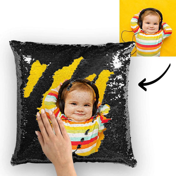 Halloween Gifts Custom Cute Baby Photo Magic Sequins Pillow Multicolor Shiny 15.75*15.75