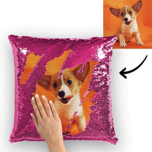 Custom Cute Dog Photo Magic Sequins Pillow Multicolor Shiny 15.75*15.75