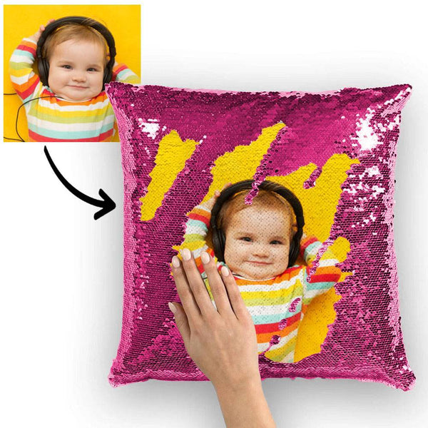 Custom Love Baby Photo Magic Sequins Pillow Multicolor Shiny 15.75*15.75