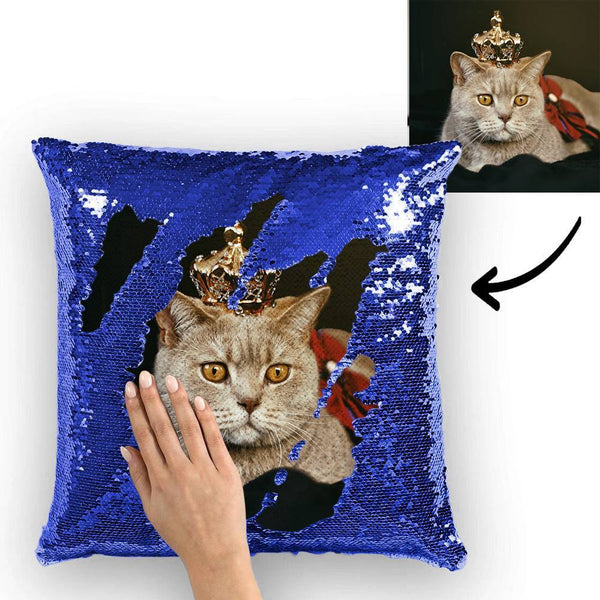 Custom Cute Dog Photo Magic Sequins Pillow Multicolor Shiny 15.75*15.75