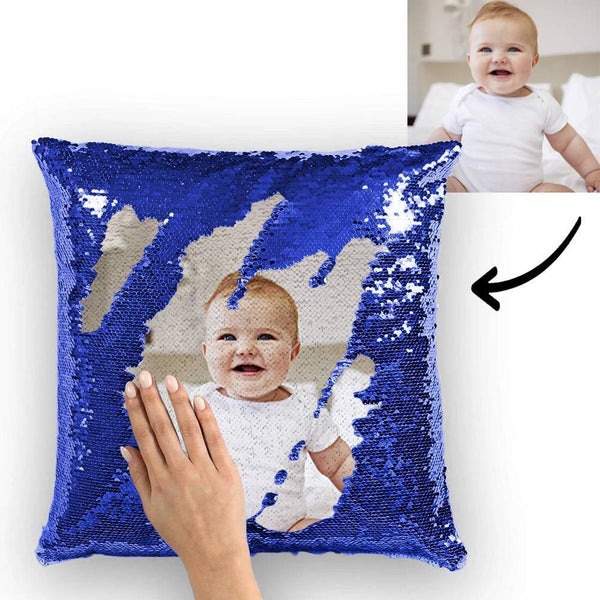Custom Cute Baby Photo Magic Sequins Pillow Multicolor Shiny 15.75*15.75