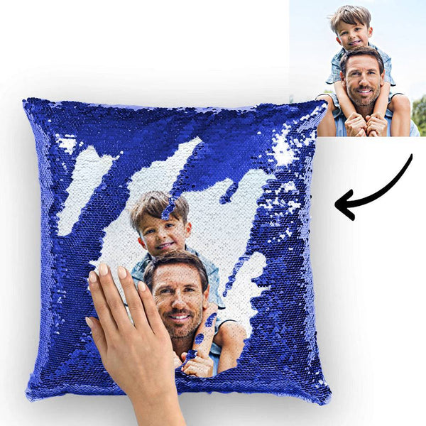 Custom Perfect Family Photo Magic Sequins Pillow Multicolor Shiny 15.75*15.75