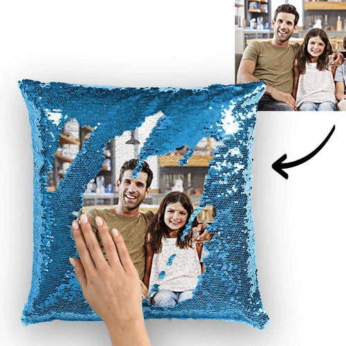 Mother's Day Gifts - Custom Photo Magic Sequins Pillows Multicolor Shiny 15.75*15.75