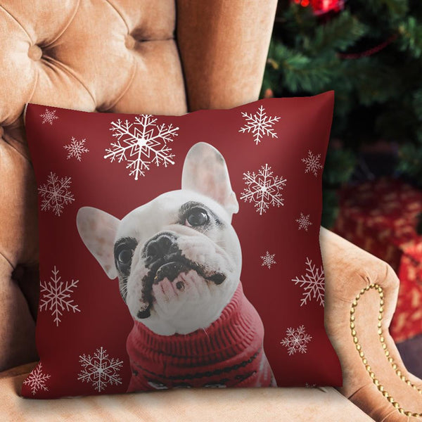 Custom Pet Photo Pillow Case with Text Red Pillow Personalized Christmas Gifts