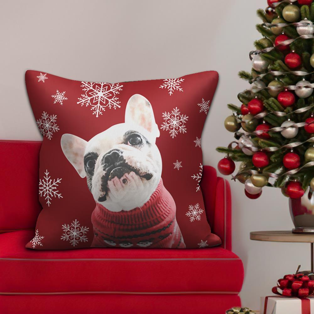 Custom Pet Photo Pillow Case with Text Red Pillow Personalized Christmas Gifts