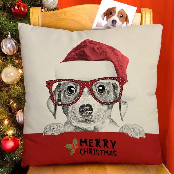 Christmas Limited Offer Custom Pet Face Photo Throw Pillow - Dog with Glasses