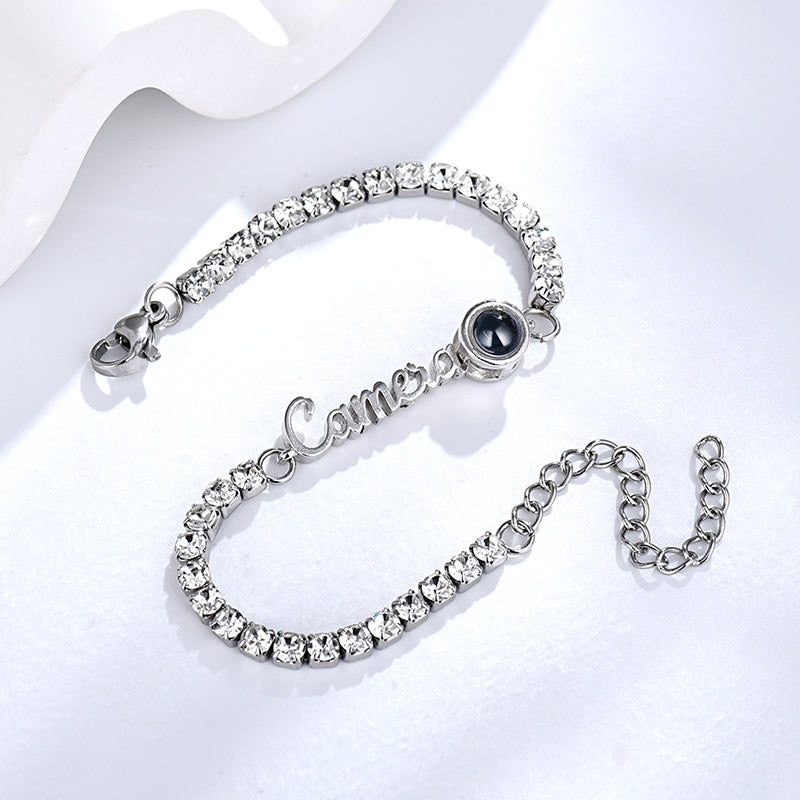 Custom Name Tennis Bracelets Photo Projection Fashionable All Diamonds Bracelet Gifts For Her - SantaSocks