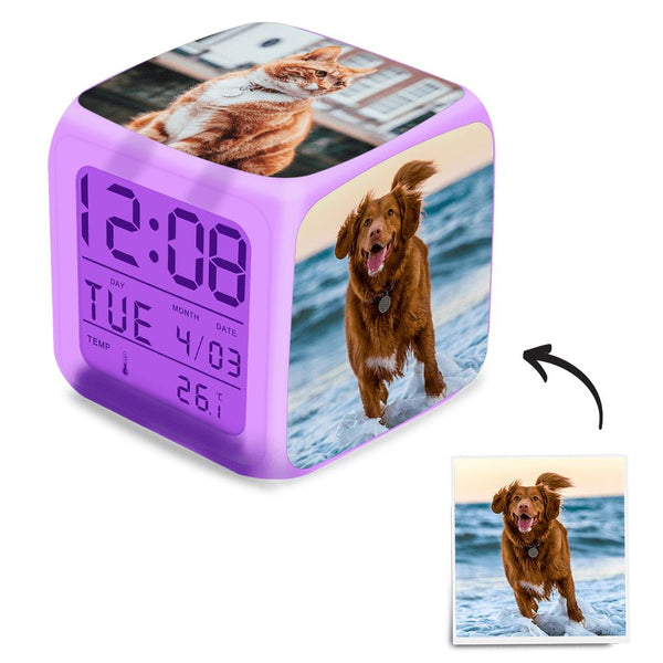 Personalized Photo Alarm Clock Home Decoration Multiphoto Colorful Lights Four Pictures