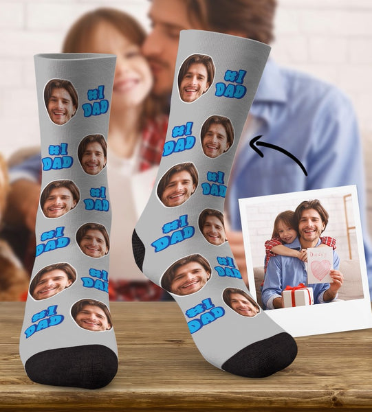 Custom Dad Face Sock Personalized Father's Day Gift - #1 DAD