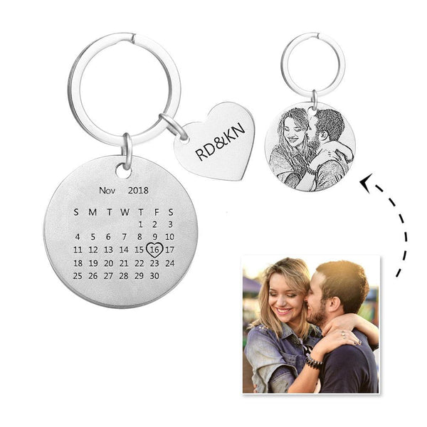 Custom Photo Engraved Calendar Keyring For Lover