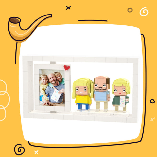 Creative Dad And Daughters Photo Frame Full Body Customizable 3 People Custom Brick Figures Photo Frame Small Particle Block