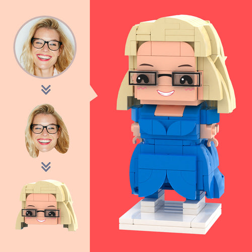 Customized Head Casual Section Blue Dress Figures Small Particle Block Toy Customizable Brick Art Gifts