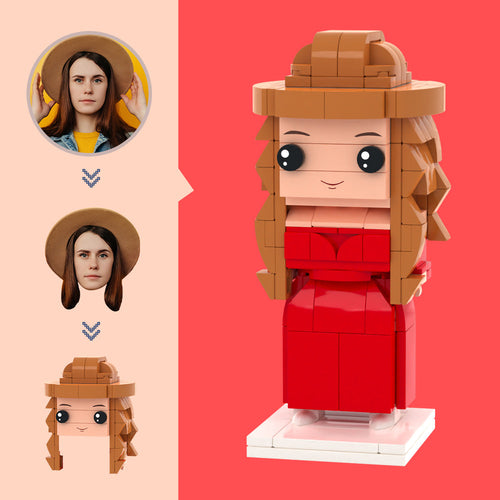 Customized Head Casual Models Red Dress Figures Small Particle Block Toy Customizable Brick Art Gifts