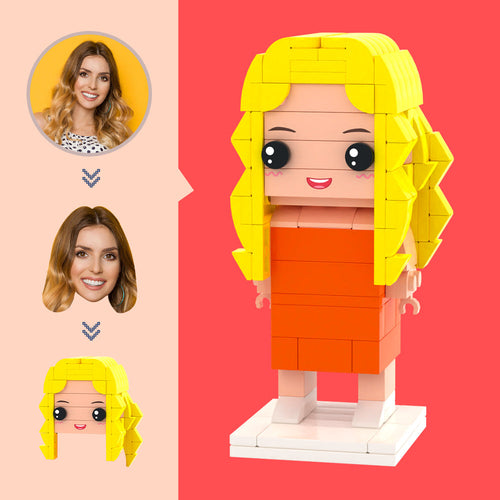 Customized Head Orange Skirt Figures Small Particle Block Toy Customizable Brick Art Gifts