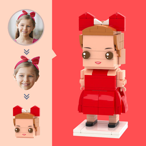 Customized Head Children's Red Skirt Figures Small Particle Block Toy Customizable Brick Art Gifts
