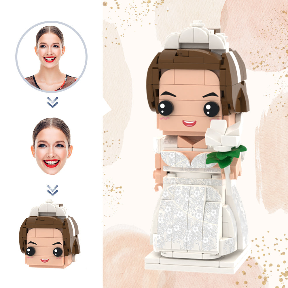 Wedding Gifts Wedding Dress with Bouquet of Flowers Brick Figures Custom Head Brick Figures Small Particle Block Toy
