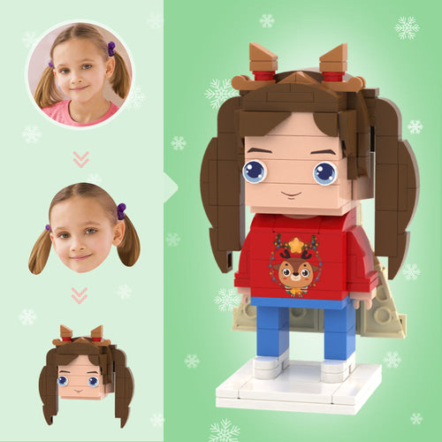 Christmas Gifts Custom Head Brick Figures Personalized Christmas Elk Girl Brick Figures Small Particle Block Toy