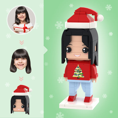 Christmas Gifts Custom Head Brick Figures Personalized Brick Figures with Christmas Tree Pattern Small Particle Block Toy