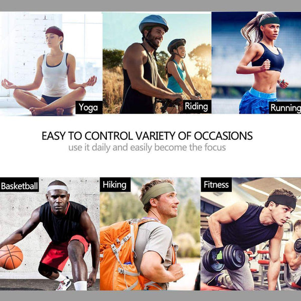 Sports Sweatband Unisex Design Sweat Wicking Fabric Fits All Head Sizes Workout Sweatbands for Running, Cross Training, Yoga and Bike Helmet - Black
