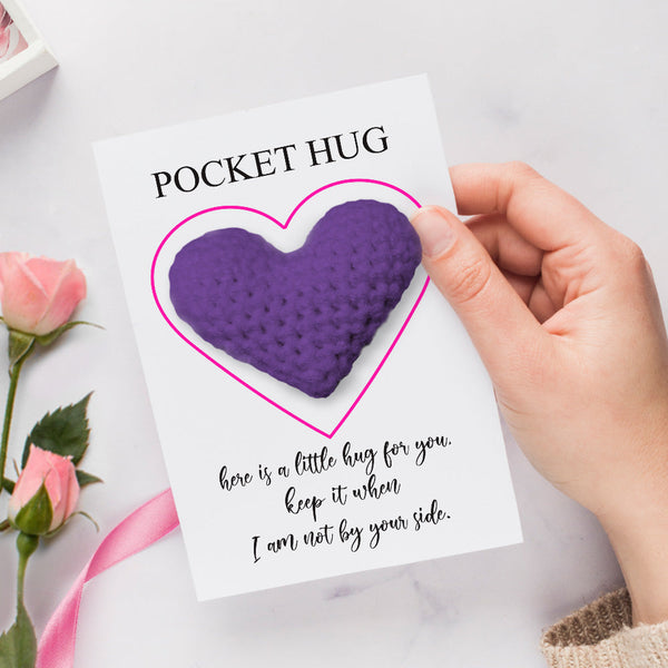 Custom Text Card with Pocket Hug Crochet Heart Multicolor
