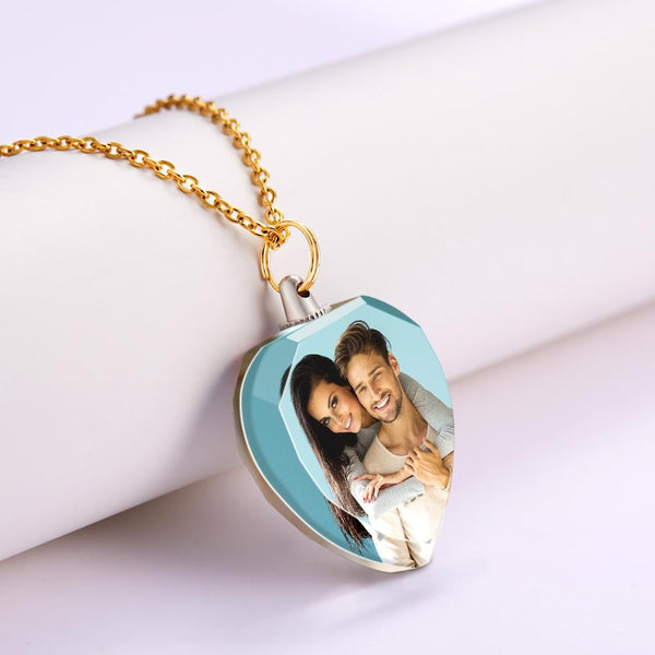 Custom Photo Heart Shaped Crystal Necklace Personalized Charm Pendant Gifts for Mom