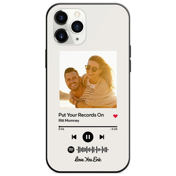 Custom Spotify Code Music Glass Surface iPhone Case Christmas Gift With Text-White
