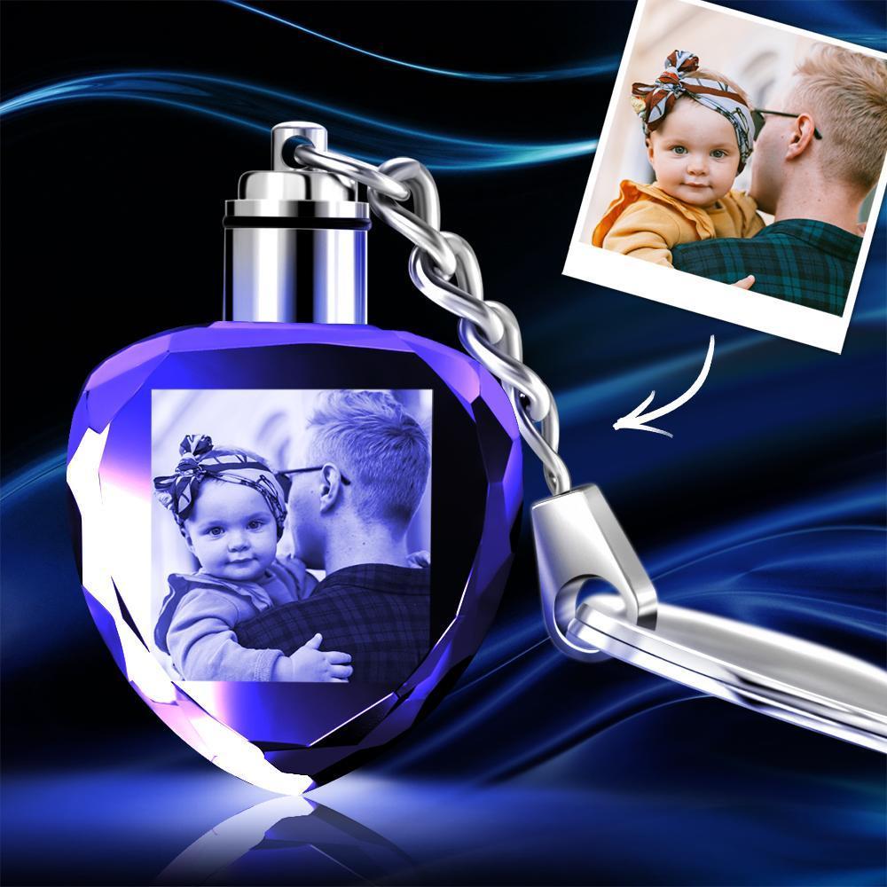 Custom Crystal Photo Key Chain Heart Fathers Day Gifts