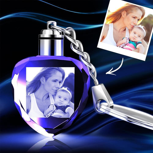 Custom Crystal Photo Key Chain Heart Mothers Day Gifts