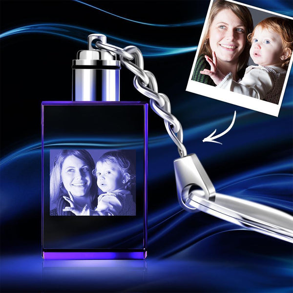 Custom Crystal Photo Key Chain Rectangle Mothers Day Gifts