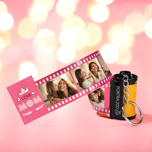 Custom Multiple Photos Film Roll Keychain Heartwarming Camera Keychain Gift For Mom - SantaSocks