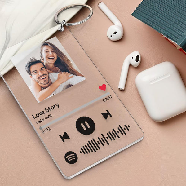 Spotify Glass Custom Photo Keychain Valentine's Day Gift Scannable Spotify Code Music Plaque Keyring (2.1IN X 3.4IN)